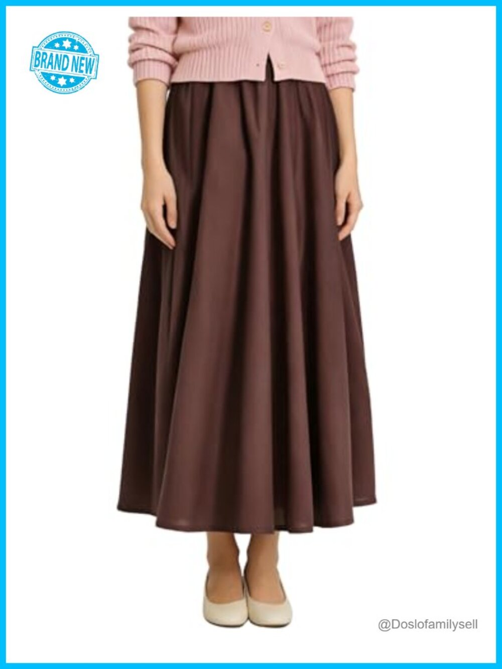 Cotton Linen Maxi Skirt A-Line Flowy Elastic Waist Pockets